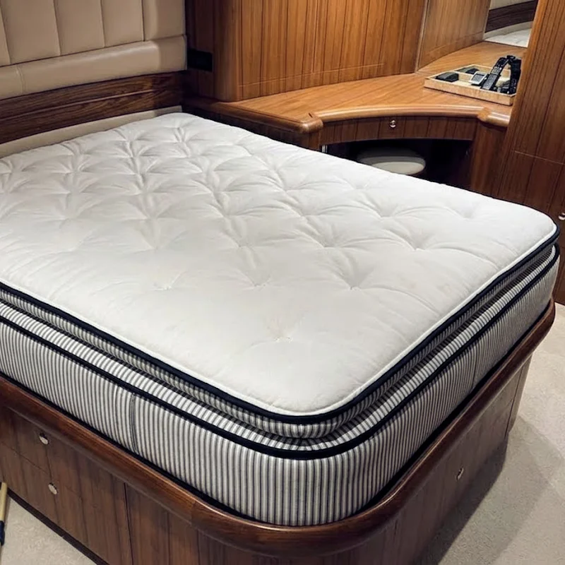 Custom natural latex mattress in a boat cabin